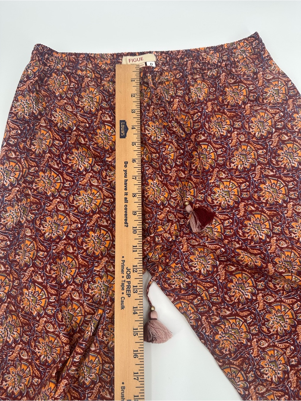 Figue Women's Boho Wide Leg Pants Size Small Tassel Drawstring Paisley India1285 - Picture 4 of 7
